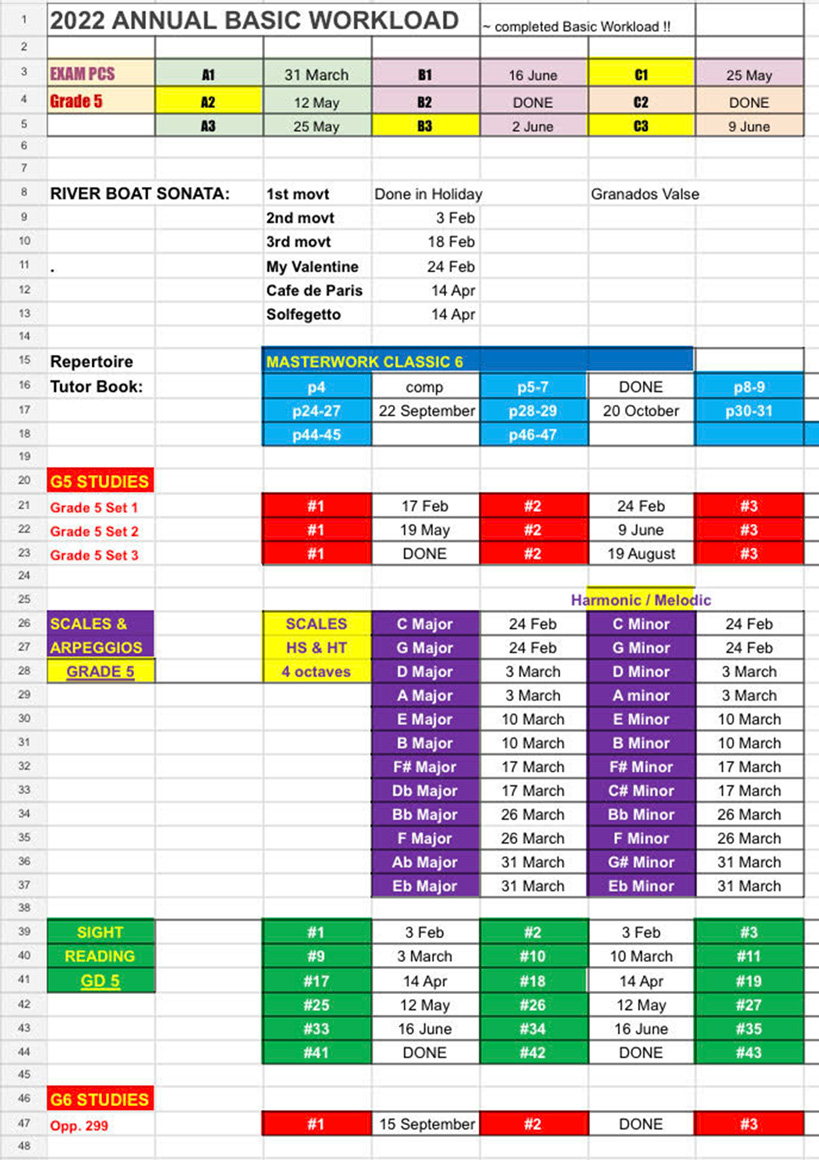 screenshot of a learning planner